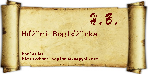 Hári Boglárka névjegykártya